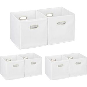 Set of 6 Relaxdays Storage Boxes, No Lids, With Handles, Folding, Square Shelf Bins, 30 x 30 x 30 cm, White