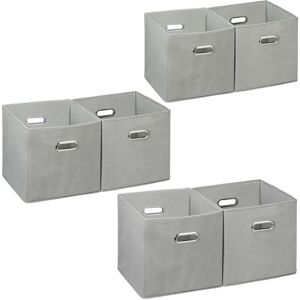 Set of 6 Relaxdays Storage Boxes, No Lids, With Handles, Folding, Square Shelf Bins, 30 x 30 x 30 cm, Grey