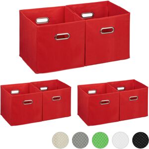 Set of 6 Relaxdays Storage Boxes, No Lids, With Handles, Folding, Square Shelf Bins, 30 x 30 x 30 cm, Red