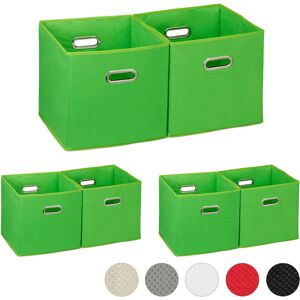 Set of 6 Relaxdays Storage Boxes, No Lids, With Handles, Folding, Square Shelf Bins, 30 x 30 x 30 cm, Green