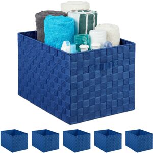 Set of 6 Storage Baskets with Handle, Plastic, Braided Look, HxWxD 26 x 40 x 30 cm, Bathroom, Blue - Relaxdays