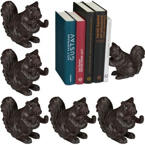 Set of 6 Relaxdays Squirrel Bookend, Various Designs, For Books, CDs, DVDs, Cast Iron, Robust Stand, Brown