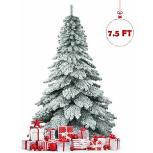 Casart - 7.5FT Fir Snow Flocked Artificial Christmas Tree Hinged Alaskan Xmas Pine Tree