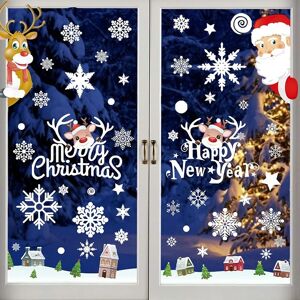 AOUGO 8 Christmas Stickers Christmas Window Stickers Decoration, Snowflake Reindeer Removable Stickers Santa Claus Reusable Static diy Sticker for