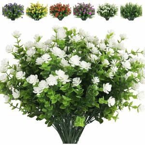 HOOPZI 8 Pieces Artificial Flower Plastic Outdoor uv Resistant Plant Artificial Outdoor Eucalyptus Plant Home Garden Party Wedding Decoration Wedding