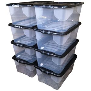 Samuel Alexander - 8 x 42L Clear Storage Box with Black Lid, Stackable and Nestable Design Storage Solution