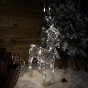 Samuel Alexander - 80cm Battery Operated Silver Wire Reindeer Indoor Christmas Decoration with Timer & White LEDs