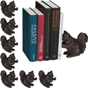 Set of 8 Relaxdays Squirrel Bookend, Various Designs, For Books, CDs, DVDs, Cast Iron, Robust Stand, Brown