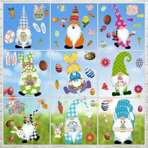 Hoopzi - 9 Sheets Easter Decorations Window Stickers Easter Bunny Gnome Window Stickers Eggs Carrot Bunny Flowers Decals Decor for Easter Home,