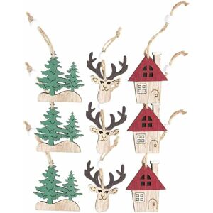 TINOR 9pcs Christmas Wood Slices Wooden Reindeer Christmas Tree Home Decorations Hanging Vintage Christmas Tree Ornaments Christmas Party Supplies