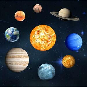 LANGRAY 9pcs Luminous Wall Stickers, 3D cool luminous sphere star background, Nine planet diy decoration for home, kids room