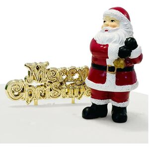 Anniversary House - Traditional Santa Resin Cake Topper & Gold Merry Christmas