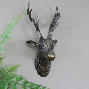 Melody Maison - Antique Gold Metal Wall Mounted Stag Head - Gold / Black