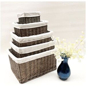 TOPFURNISHING Set Of 2 Small Wicker Willow Storage Basket With Cloth Lining [Oak Small: 22x22x14.5cm] - Oak