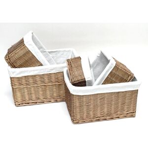 Topfurnishing - Set Of 2 Small Wicker Willow Storage Basket With Cloth Lining [Natural,Small 22x22x14.5cm (set of 2)] - Natural