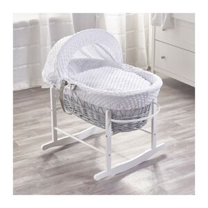 Kinder Valley - White Dimple White Wicker Moses Basket with Rocking Stand White, Quilt, Padded Liner, Body Surround & Adjustable Hood - White