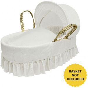 Kinder Valley - Broderie Anglaise Moses Basket Bedding Set Dressings with Quilt, Padded Liner, Body Surround and Adjustable Hood - Cream - Cream