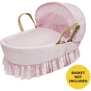 Kinder Valley - Broderie Anglaise Moses Basket Bedding Set Dressings with Quilt, Padded Liner, Body Surround and Adjustable Hood - Pink - Pink