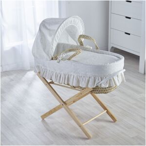 KINDER VALLEY Broderie Anglaise Palm Moses Basket with Folding Stand Natural, Quilt, Padded Liner, Body Surround & Adjustable Hood - Cream - Cream