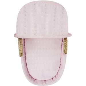 Kinder Valley - Broderie Anglaise Palm Moses Basket with Folding Stand Natural, Quilt, Padded Liner, Body Surround & Adjustable Hood - Pink - Pink