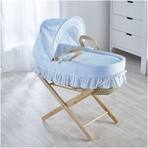 Kinder Valley - Broderie Anglaise Palm Moses Basket with Folding Stand Natural, Quilt, Padded Liner, Body Surround & Adjustable Hood - Blue - Blue