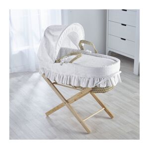 Kinder Valley - Broderie Anglaise Palm Moses Basket with Folding Stand Natural, Quilt, Padded Liner, Body Surround & Adjustable Hood - White - White