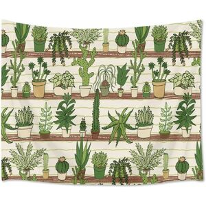 PESCE Cactus Tapestry Tropical Desert Succulent Plants on Wood Shelf Wall Hanging Blanket Watercolor Botanical Tapestries for Bedroom Living Room Dorm