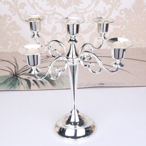 Langray - Candlestick 5-arm Candle Holder Table Decoration for Wedding, Christmas and Thanksgiving (Silver)