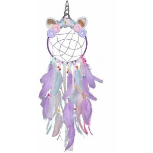 Hoopzi - Children's Dream Catcher, Unicorn Dream Catcher Dream Catcher with Feathers for Girls Bedroom Hanging Wall Decor (Pink)