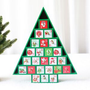 Langray - Christmas Countdown Calendar Wooden Desk Calendar Christmas Tree 24 Days Countdown Decorations Ornaments,Green