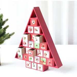 Langray - Christmas Countdown Calendar Wooden Desk Calendar Christmas Tree 24 Days Countdown Decorations Ornaments,Red