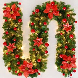 Langray - Christmas Garland, 2.7M Fireplaces Stairs Decorated Garlands led Lights Ornament Christmas Wreath for Home Decoration (Red)