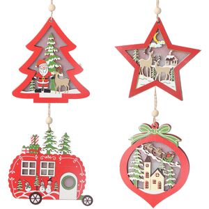 Tinor - Christmas ornament Hollow wooden hanging pendant led lights Christmas tree, five-pointed star, creative car, peach heart, Christmas New Year