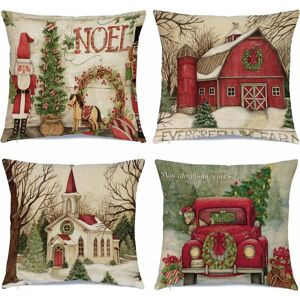 LANGRAY Christmas Pillow Covers 18 x 18 Inches Set of 4 - Xmas Series Cushion Cover Case Pillow Custom Zippered Square Pillowcase (Red House Christmas)