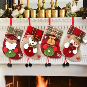 Aougo - Christmas Stockings, Set of 4 Xmas Personalized Christmas Stockings, Christmas Stockings to Hang Santa Claus Reindeer Snowman Chimney Tree