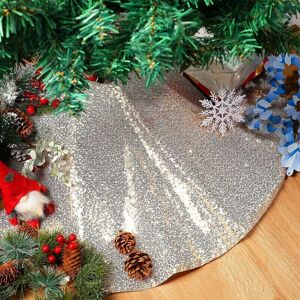 Groofoo - Christmas Tree Skirt 31.5 Inch Champagne Gold Sequin Tree Skirt Round Sequined Tree Skirt Christmas Tree Dress for Christmas Tree Christmas