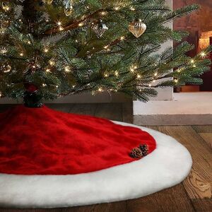 HÉLOISE Christmas Tree Skirt, 48 Inch Large Red and White Velvet Tree Skirt for Party and Holiday Decorations, Washable