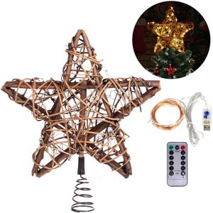 HÉLOISE Christmas Tree Topper Decorations Natural Rattan led Lighted Christmas Star