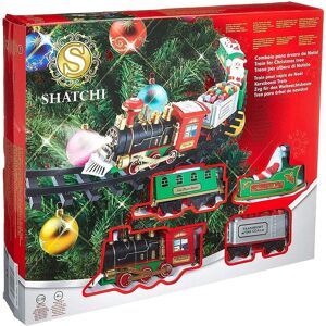 Shatchi - Christmas Tree Train Set-Around the Tree Xmas Home decoration Novelty Decoration Festive Light Up Realistic Sound Battery Operated