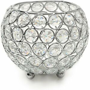LANGRAY Crystal Ball Candle Holder Round Silver Bowl Candle Holders Dish Warmer for Wedding Centerpiece (12cm Diameter), Fits Candles Less than 6cm in