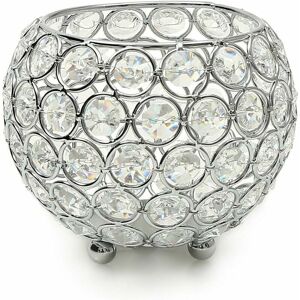 Hoopzi - Crystal Ball Candle Holder Round Silver Bowl Candle Holders Dish Warmer for Wedding Centerpiece (12cm Diameter), Fits Candles Less than 6cm