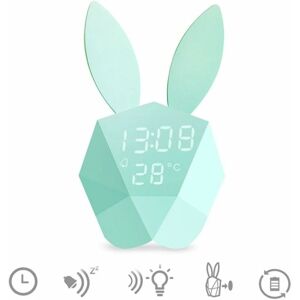 PESCE Cute Rabbit led Night Light Bedside Lamp + Alarm Clock Built-in Function Lithium Battery led Voice Activated Christmas Gift for Kids Girls Babies