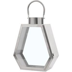 BELIANI Decorative Geometric Candle Lantern Lamp Glass Metal Silver Corsica - Silver