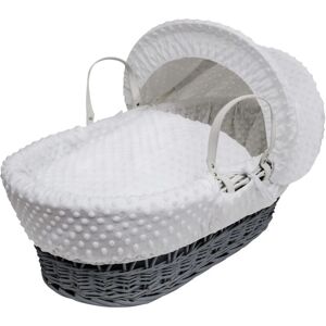 Kinder Valley - Dimple Grey Wicker Moses Basket With Quilt, Padded Liner, Body Surround and Adjustable Hood & Adjustable Hood - White - White