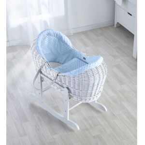 Kinder Valley - Dimple White Wicker Moses Basket With Quilt, Padded Liner, Body Surround and Adjustable Hood & Adjustable Hood - Blue - Blue