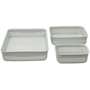 Set of 3 Rectangular Plastic Storage, Grey - JVL