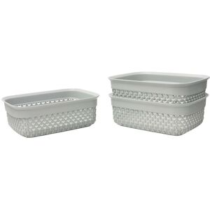 Rectangular Plastic Storage, 7 x 19 x 14cm, Droplette Design, Grey - JVL