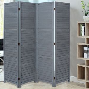 Livingandhome - Folding Room Divider Privacy Separator Screen, Dark Grey 4 Panel