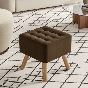 Livingandhome - 40CM Square Linen Thick Rest Padded Footstool Wooden Legs, Brown