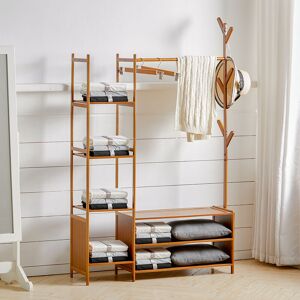Freestanding Bamboo Clothes Rack with Storage Shelves,139CM - Livingandhome